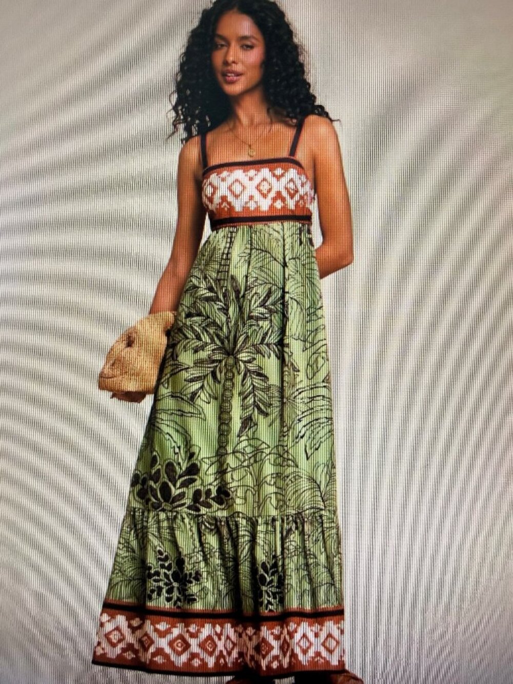 Green Printed Maxi  Sun Dress,Boho Lightweight and Soft  Large New - Picture 3 of 7